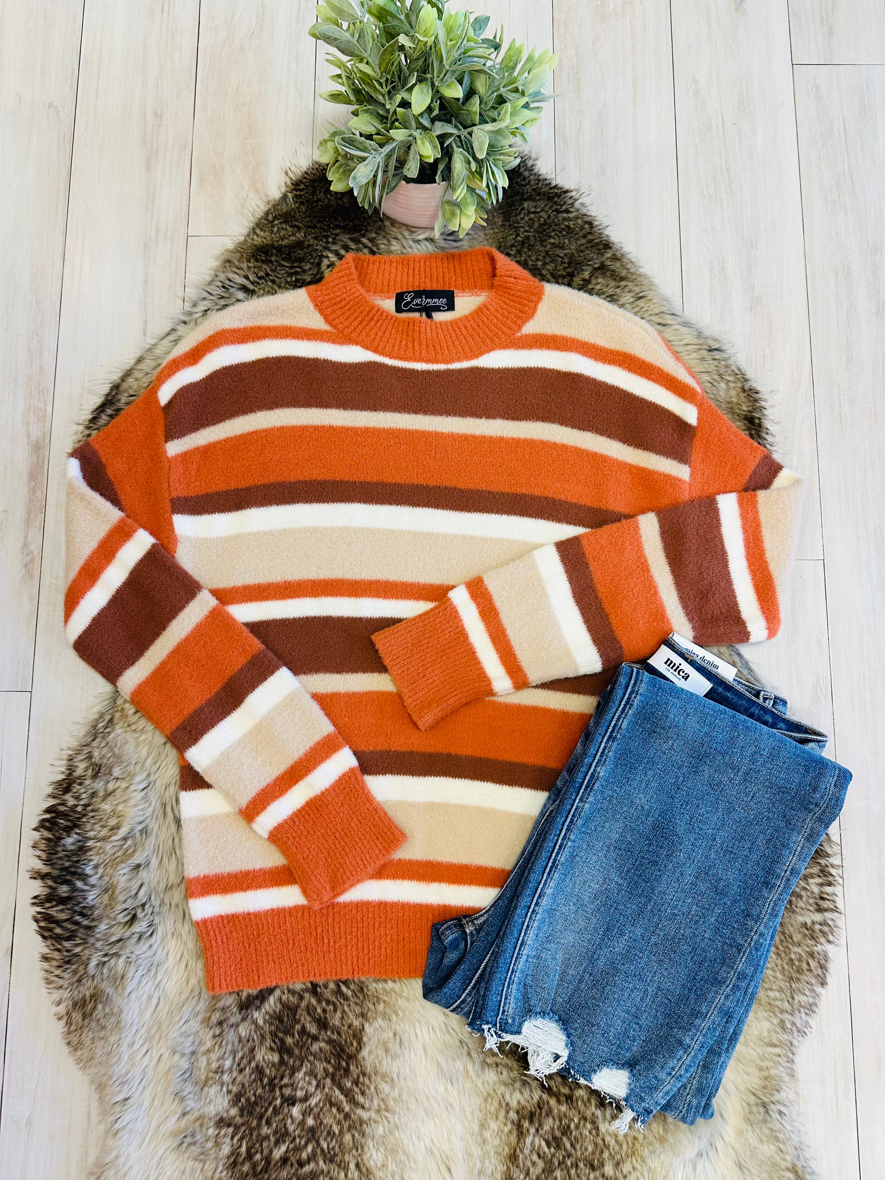Women’s Orange & Brown Striped Sweater Top- True to Size