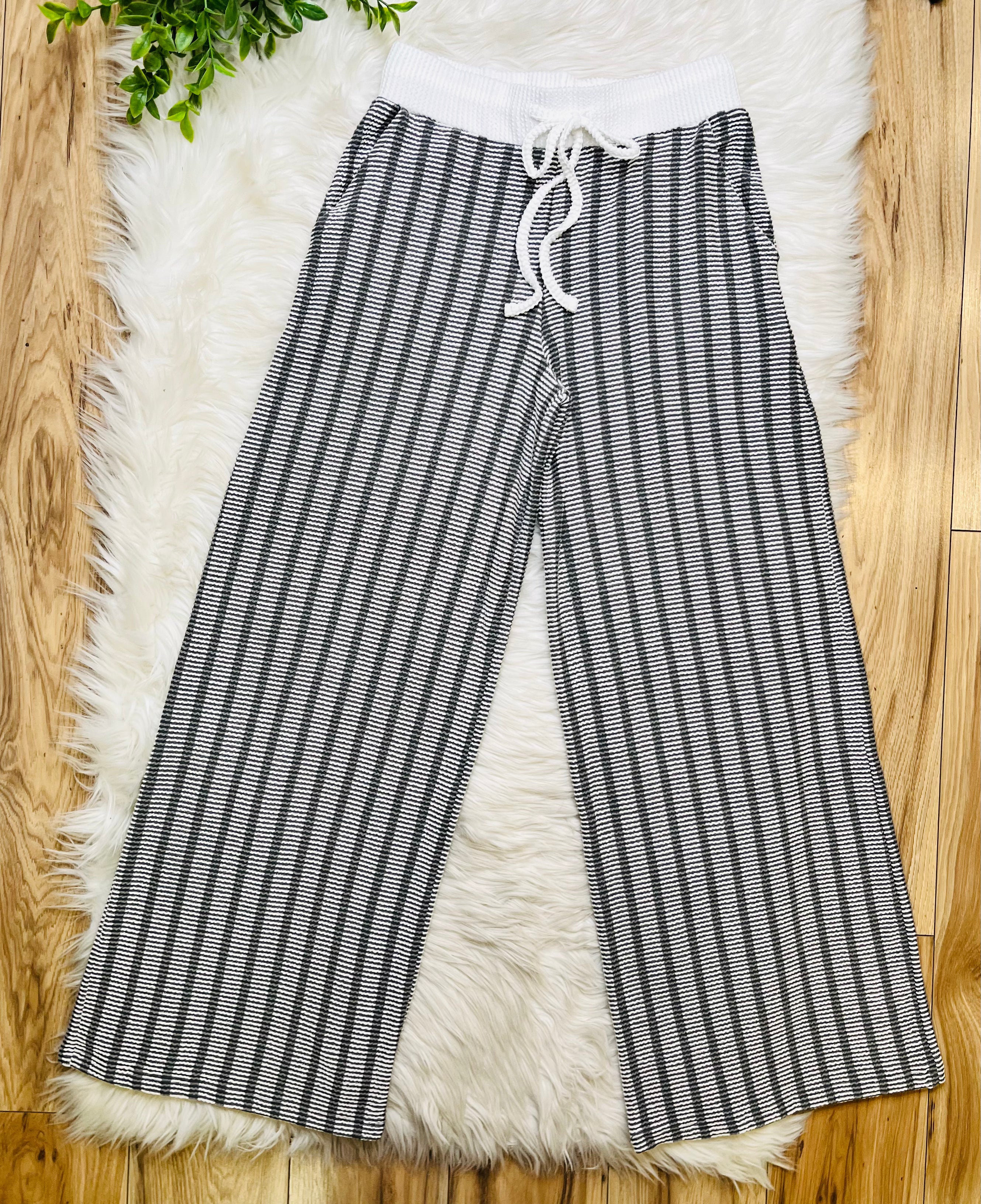 Women’s Zenana Grey Striped Ribbed Set