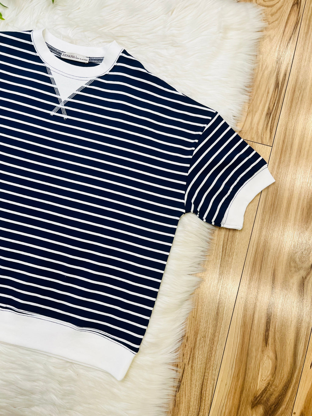 Women’s Zenana Navy Striped Top