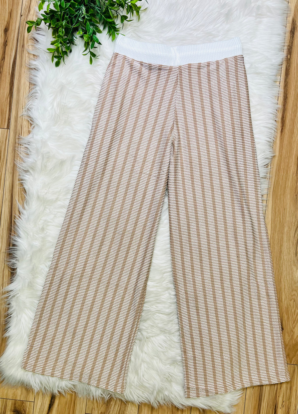 Women’s Zenana Ash Mocha Striped Ribbed Pant Set