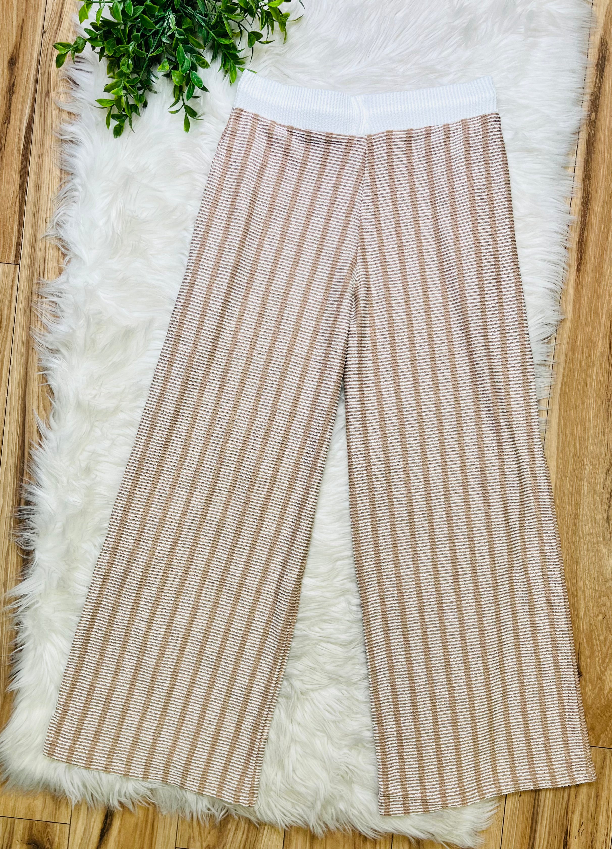 Women’s Zenana Ash Mocha Striped Ribbed Pant Set