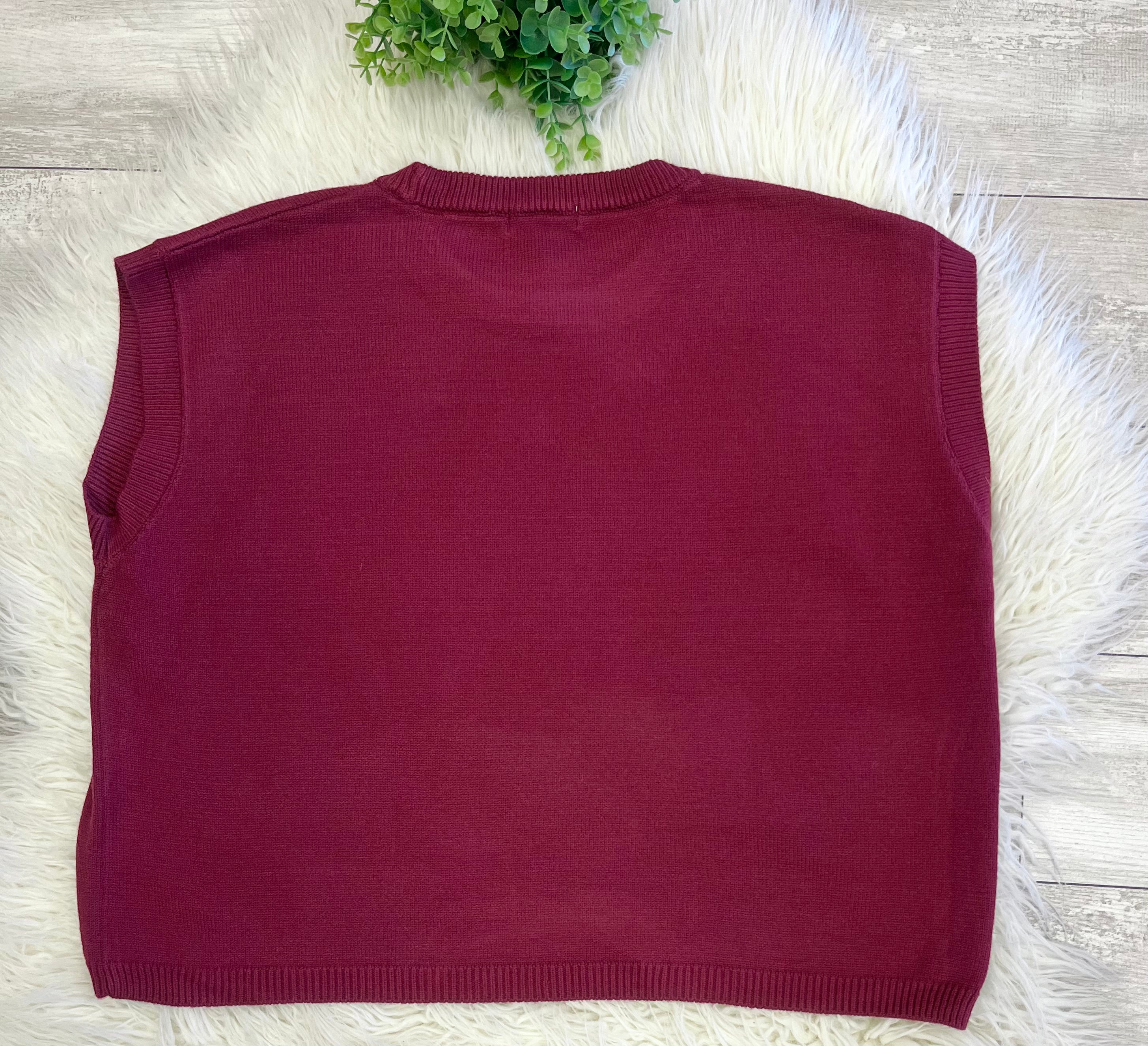 Women’s Zenana Sleeveless Sweater In Burgundy - Oversized Fit
