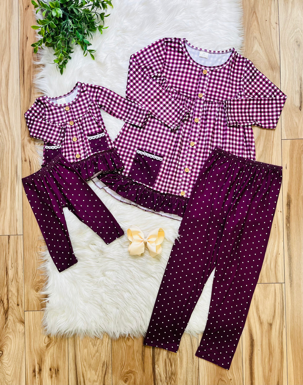Girl’s Plum Gingham Outfit Set