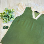 Women’s Evermmee Olive Green Ribbed Top with Flutter Sleeves