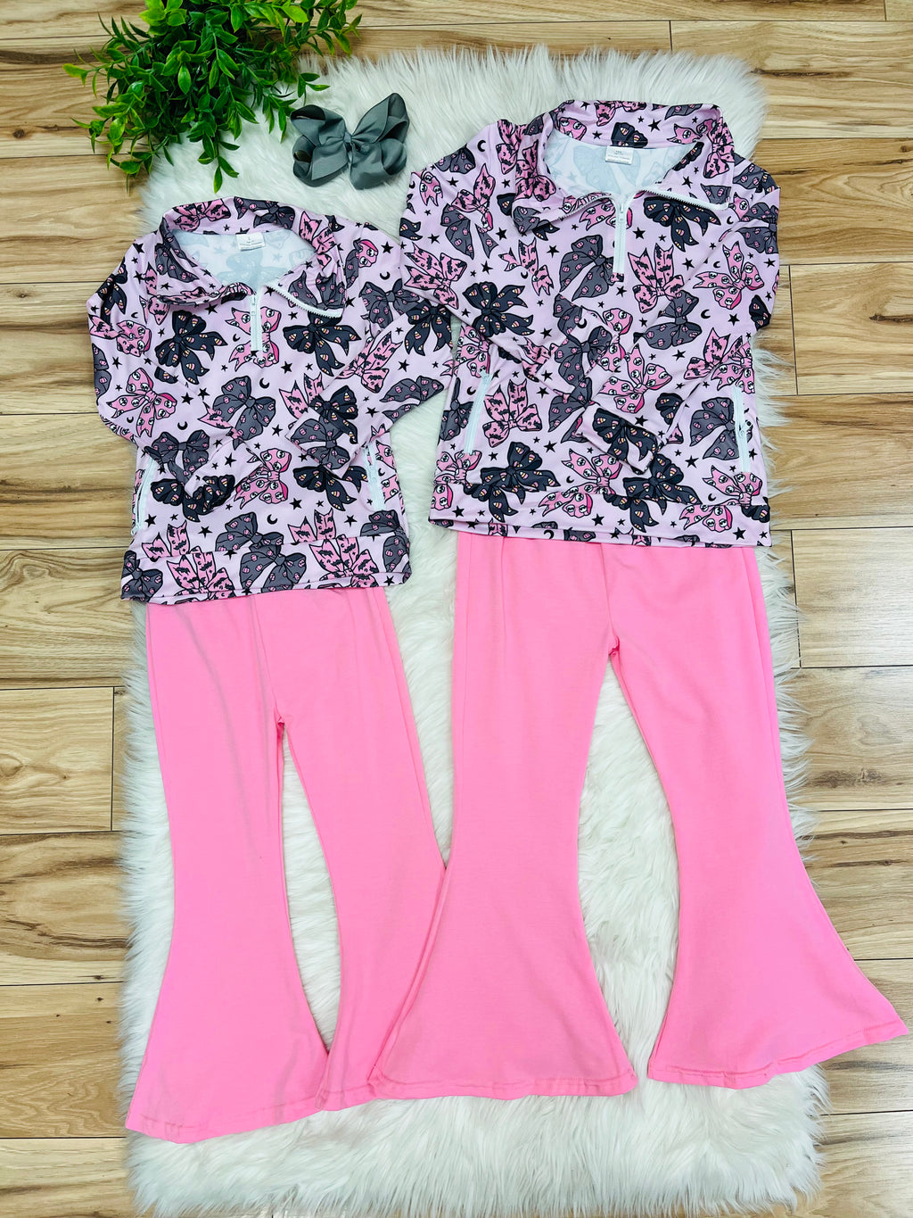 Girl’s Halloween Quarter Zip Pink Pant Outfit