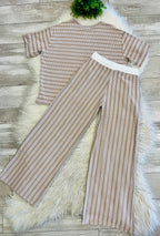Women’s Zenana Beige Ribbed Drop - Shoulder Two Piece Set