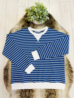 Women’s Zenana Royal Blue Striped Long Sleeve Top with White Trim- True to Size