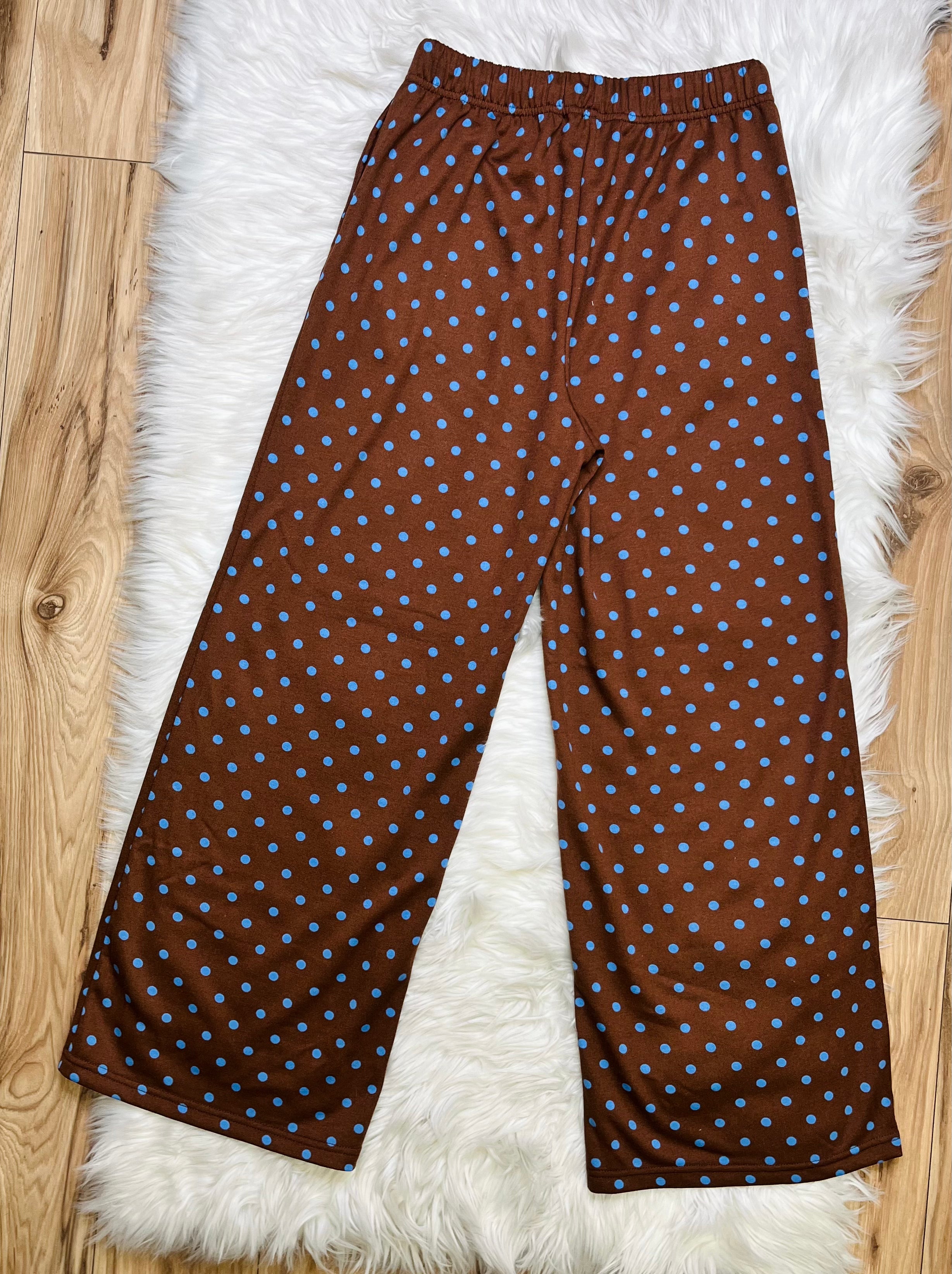 Women’s Evermmee Blue And Brown Polka Dot Set- True To Size