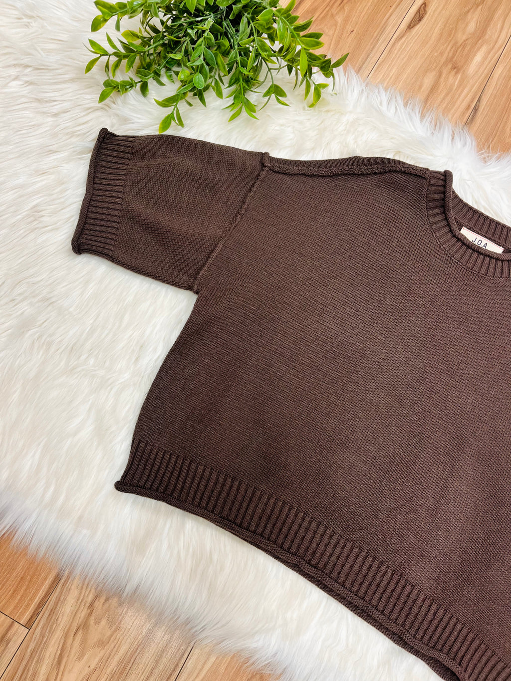 Women’s Chocolate Brown Exposed Seam Drop Shoulder Sweater Top by Blu Pepper- True to Size