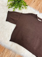 Women’s Chocolate Brown Exposed Seam Drop Shoulder Sweater Top by Blu Pepper- True to Size