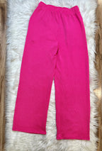 Women’s Ribbed Short Sleeve Drawstring Pants Set Hot Pink