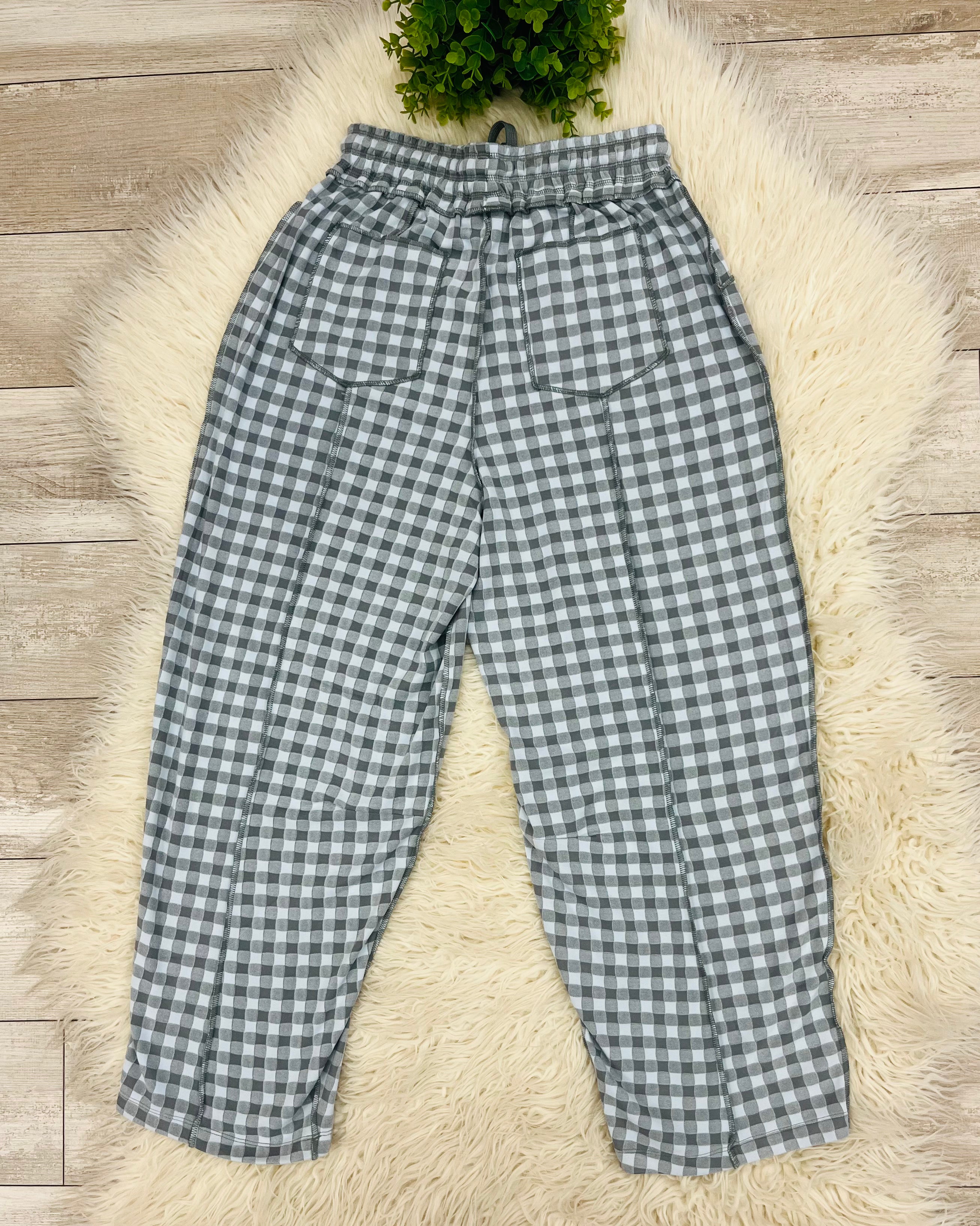 Women’s Anniewear Grey Check Barrel Knit Pants - True to Size