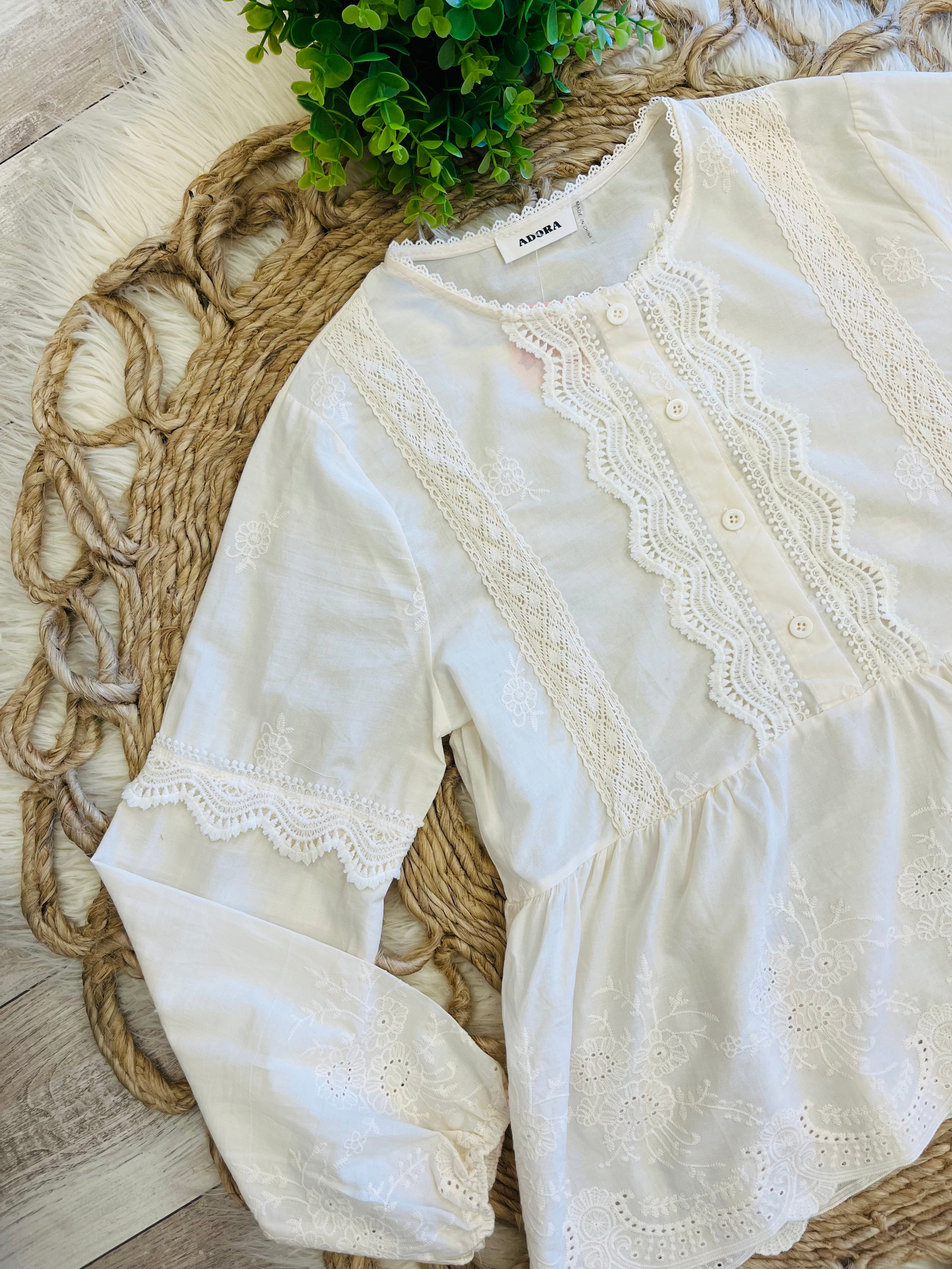 Women’s Cotton Embroidered Sleeve Blouse - True to Size
