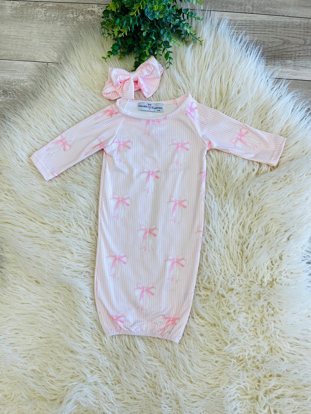 Girl’s Barbie Pink Bow Baby Gown with Matching Headband