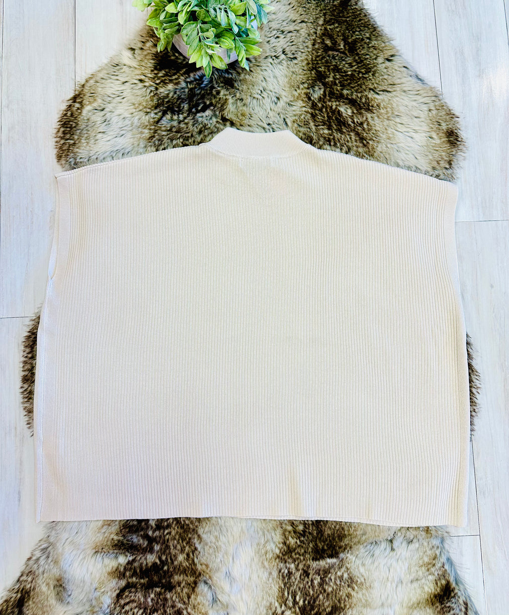 Women’s Sand Beige Mock Neck Top oversized