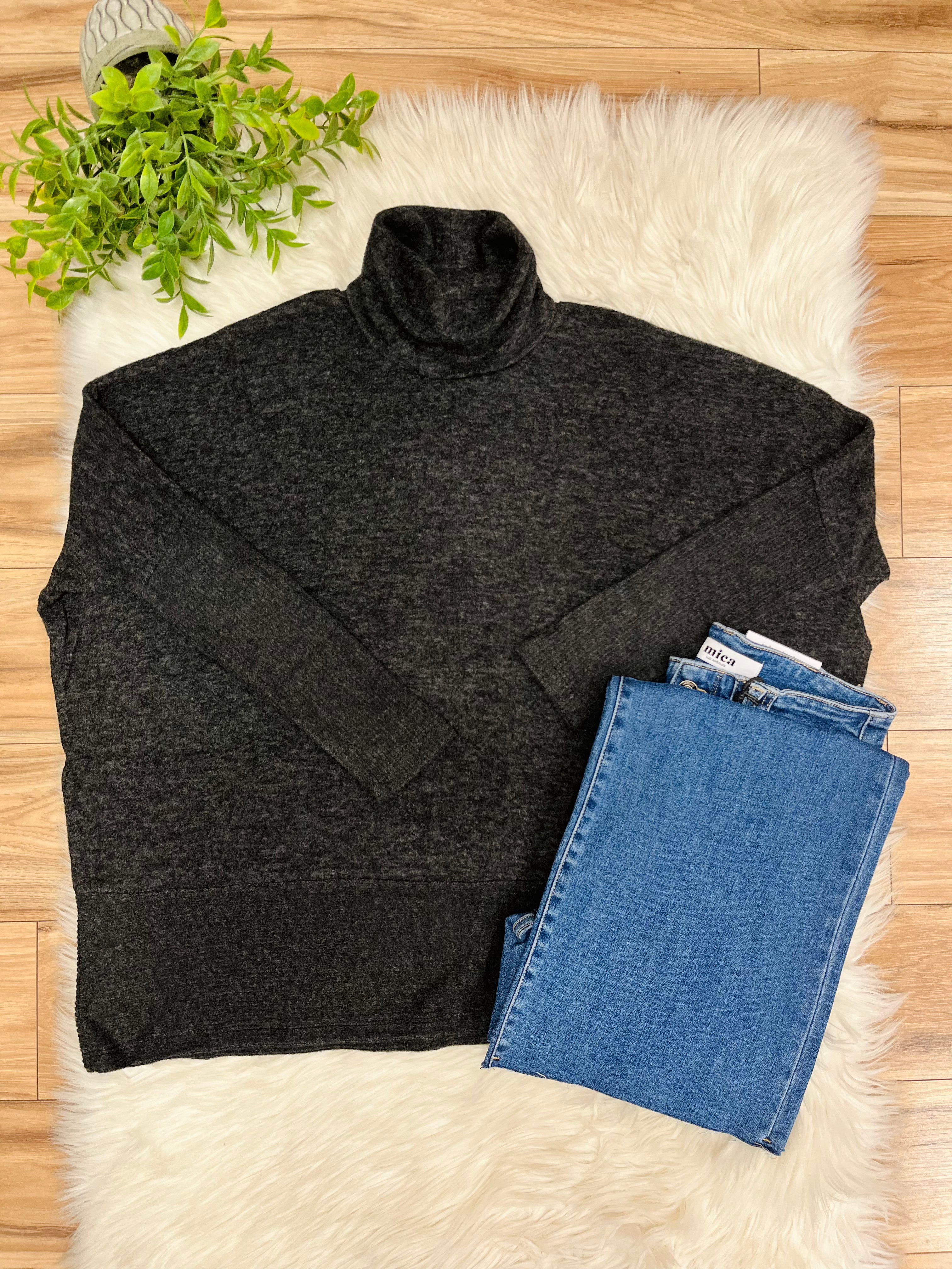Women’s Zenana Charcoal Grey Oversized Turtle Neck Sweater Top