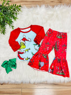 Girl’s Grinch Flare Pant Outfit with Ruffles