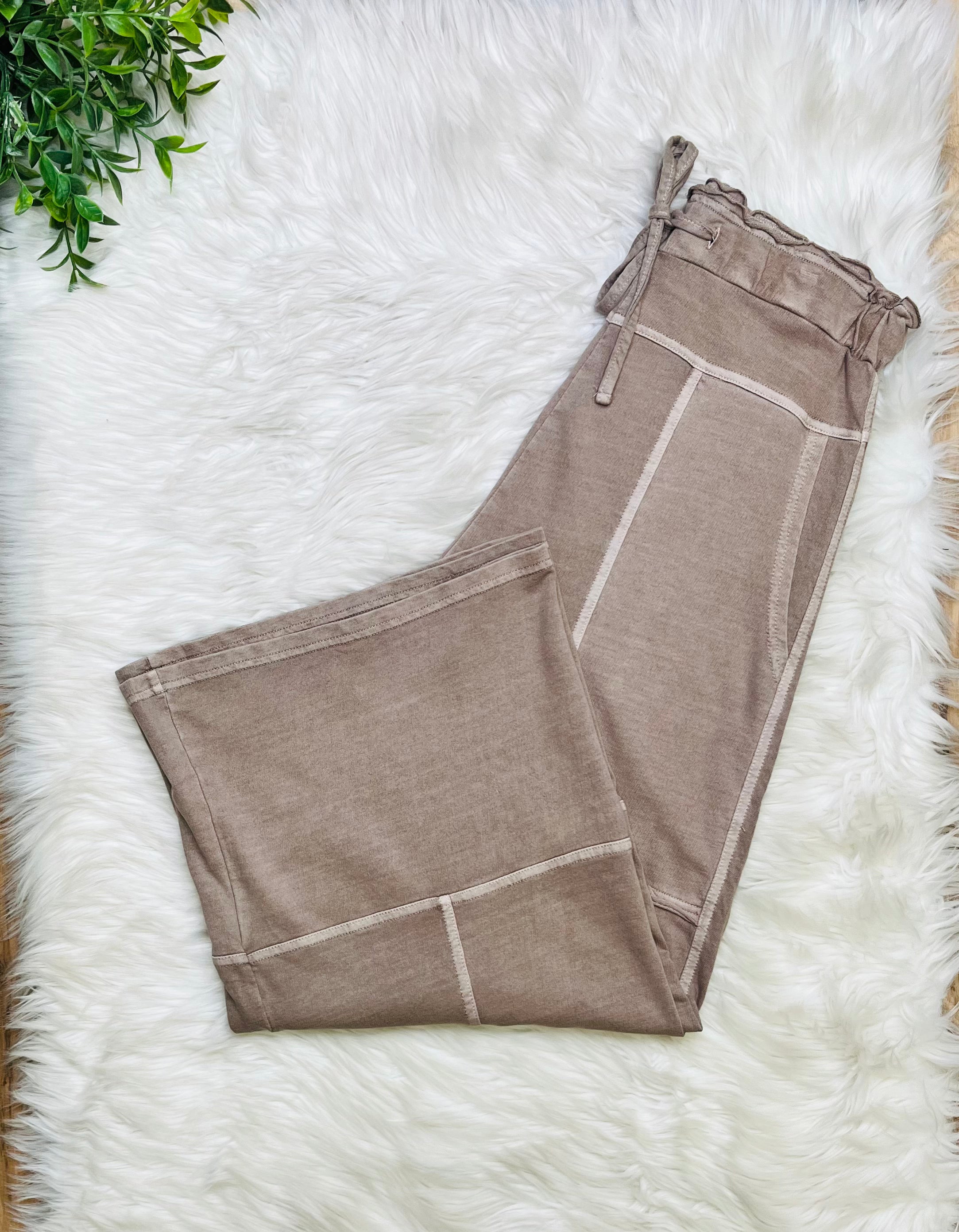 Women’s Zenana Exposed Seam Cocoa Drawstring Pants- True to Size