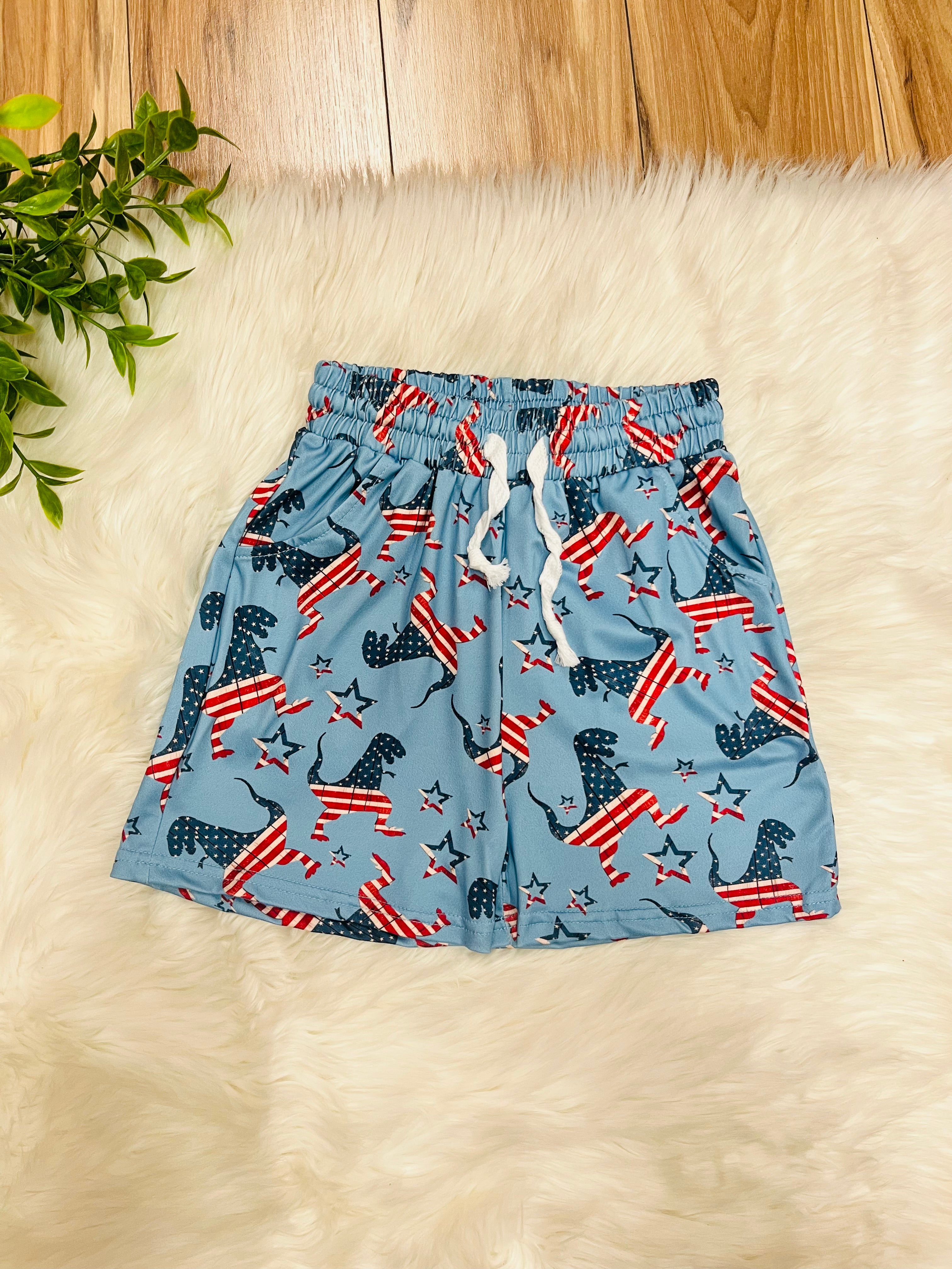 Boy’s American Flag Dinosaur Short Set
