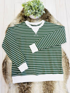Women’s Zenana Olive Green Striped Long Sleeve Top with White Trim- True to Size