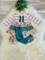 Girl’s Gingham Floral Stripe Patterned Outfit
