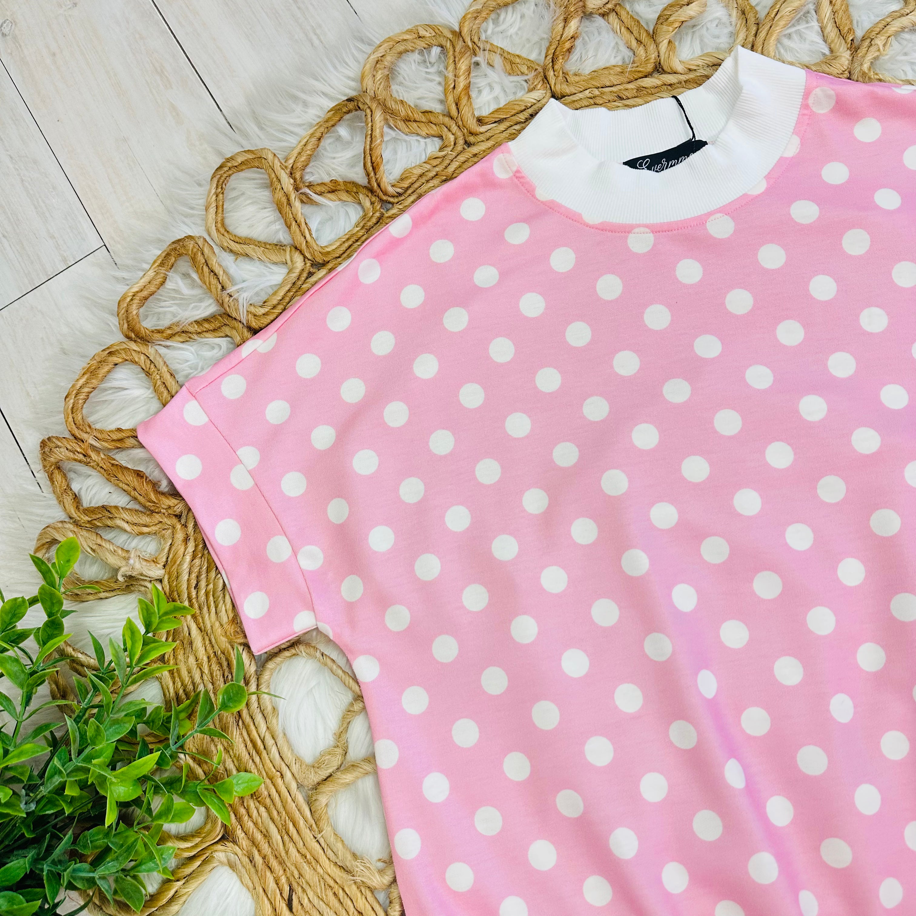 Women’s Pink Short Set with White Polka Dots