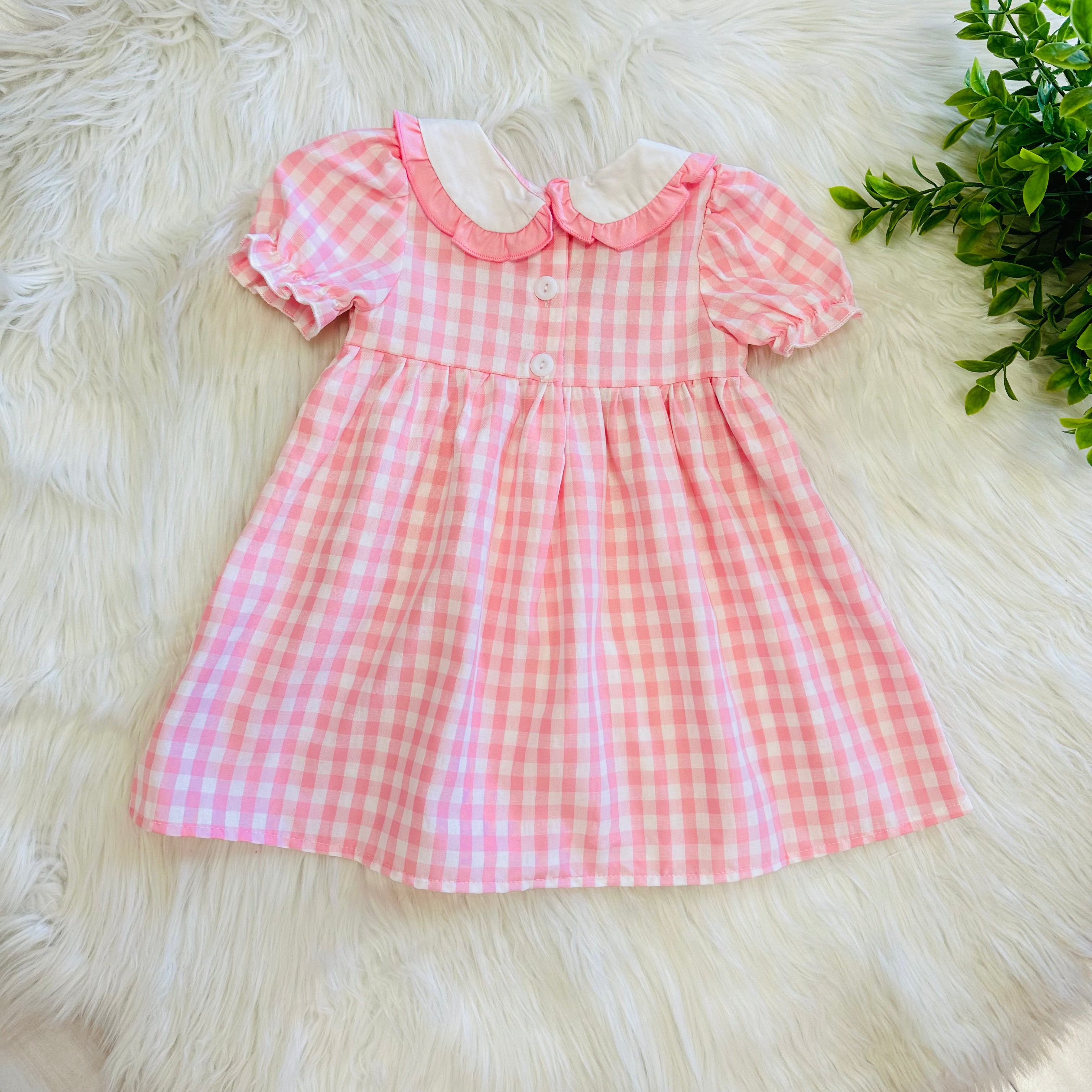 Girl’s Pretty Bows Pink Gingham Embroidered Dress