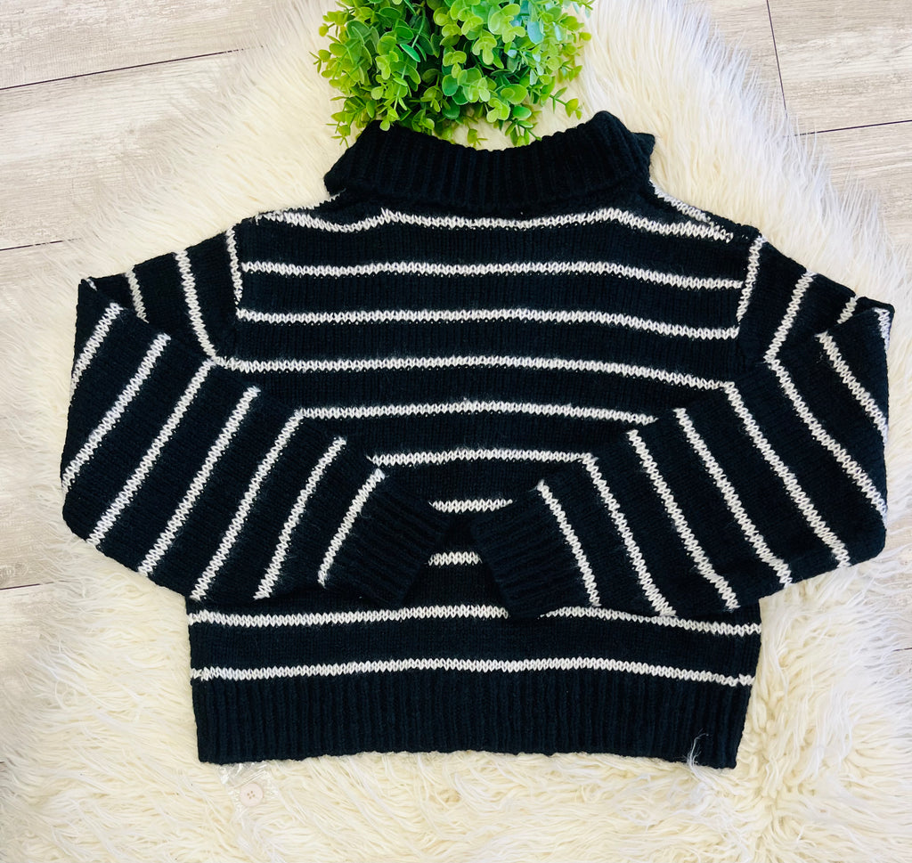 Women’s Zenana Striped Black Button Sweater Top - true to size