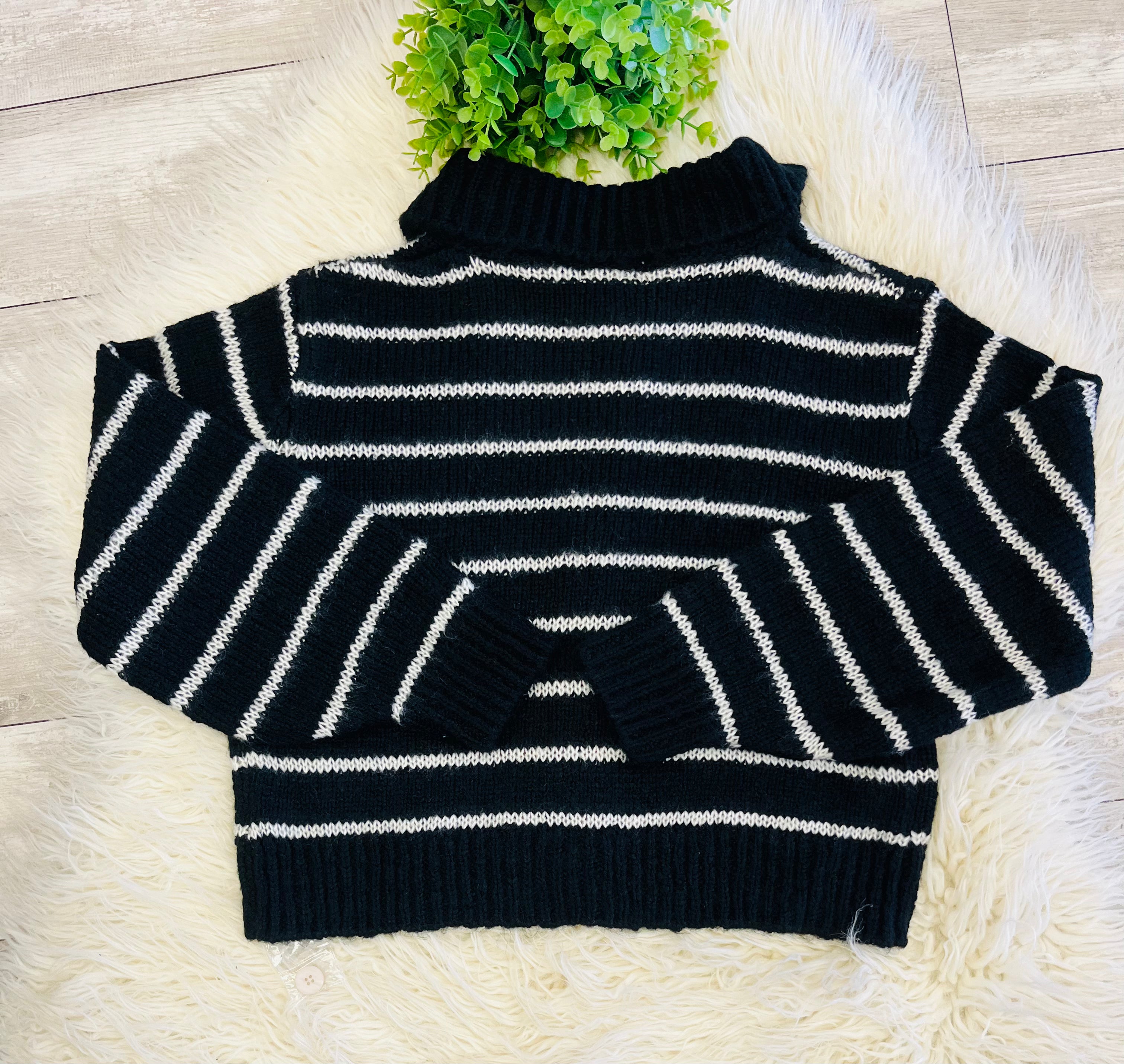 Women’s Zenana Striped Black Button Sweater Top - true to size