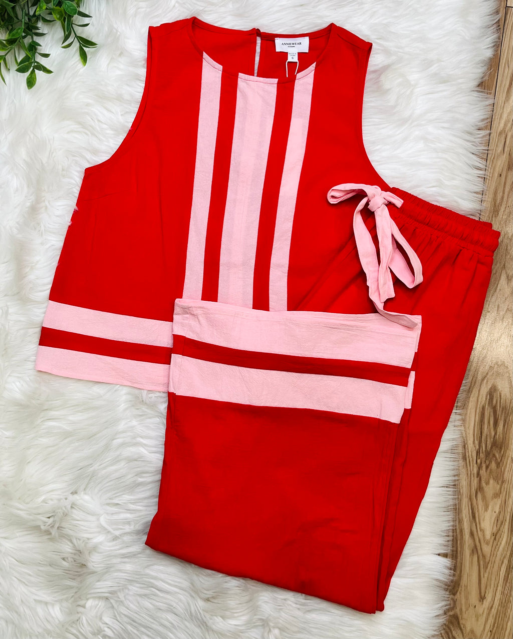 Women’s Red and Pink Contrast Trim Pant Set