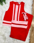 Women’s Red and Pink Contrast Trim Pant Set