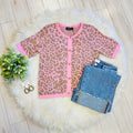 Women’s Evermmee Pink Cheetah Print Button Down Sweater Top