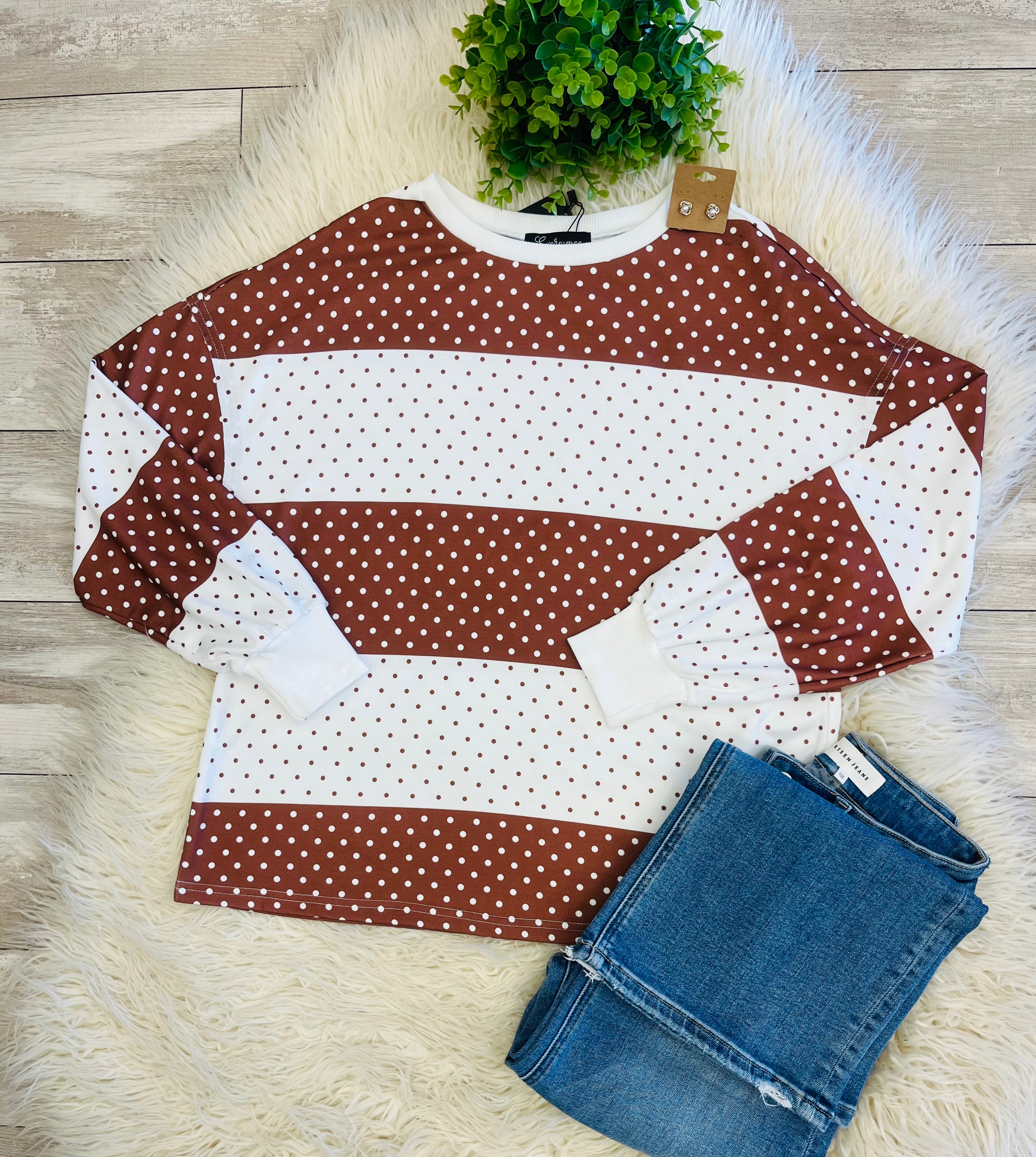Women’s Evermmee Brown & white Dotted Top - True to Size
