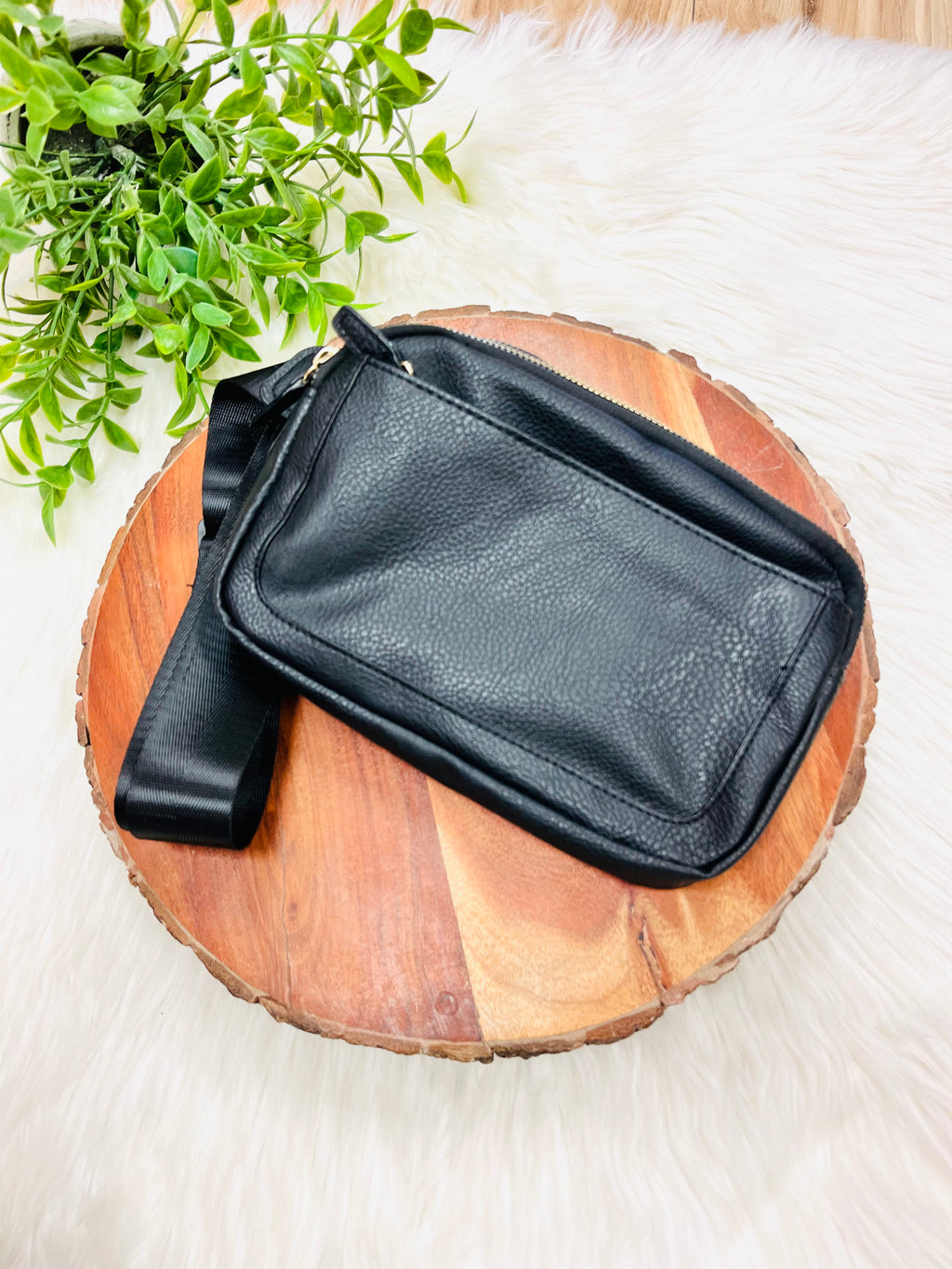 Black Double Zipper Belt Bag