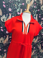 Women’s Jodifl Red Half Zip Collared Dress with Drawstring Waist and Pockets