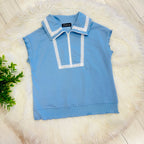 Women’s Blue Half Zip Pant Set with Lace Trim