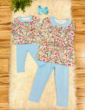 Girl’s Floral Outfit with Light Blue Pants