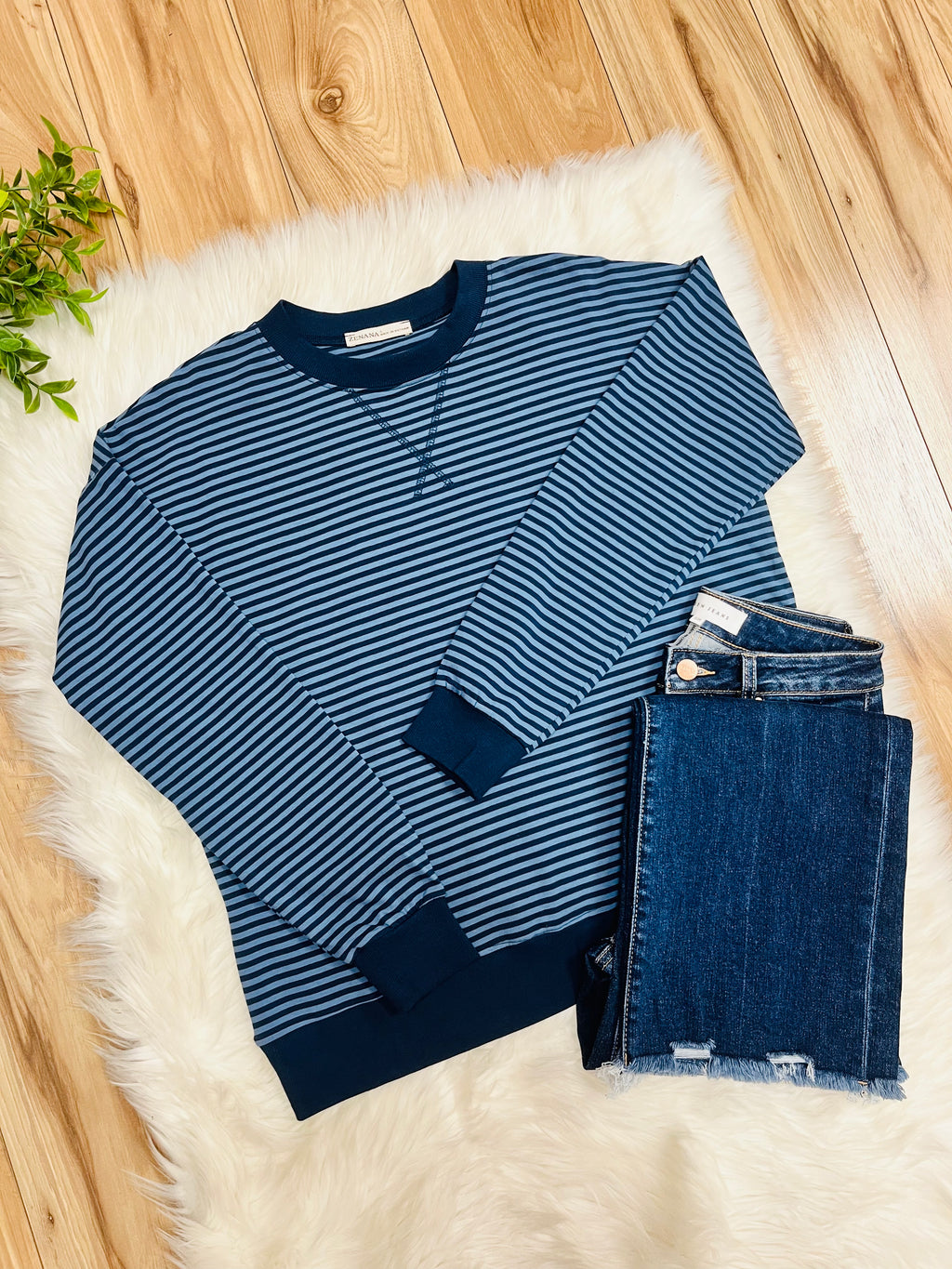 Women’s Zenana Navy Stripe Long Sleeve Top