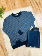 Women’s Zenana Navy Stripe Long Sleeve Top