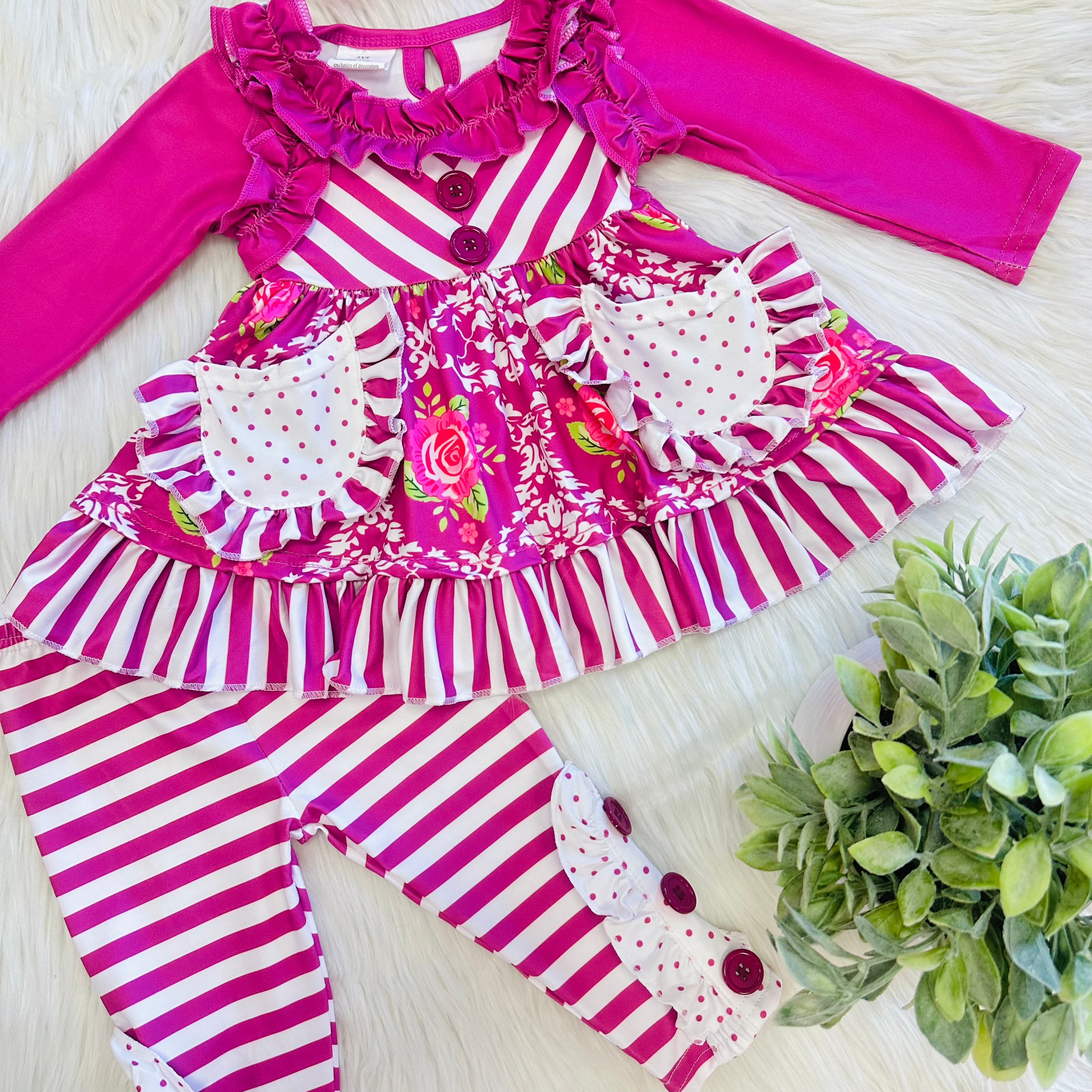 Girl’s Magenta Mixed Print Set