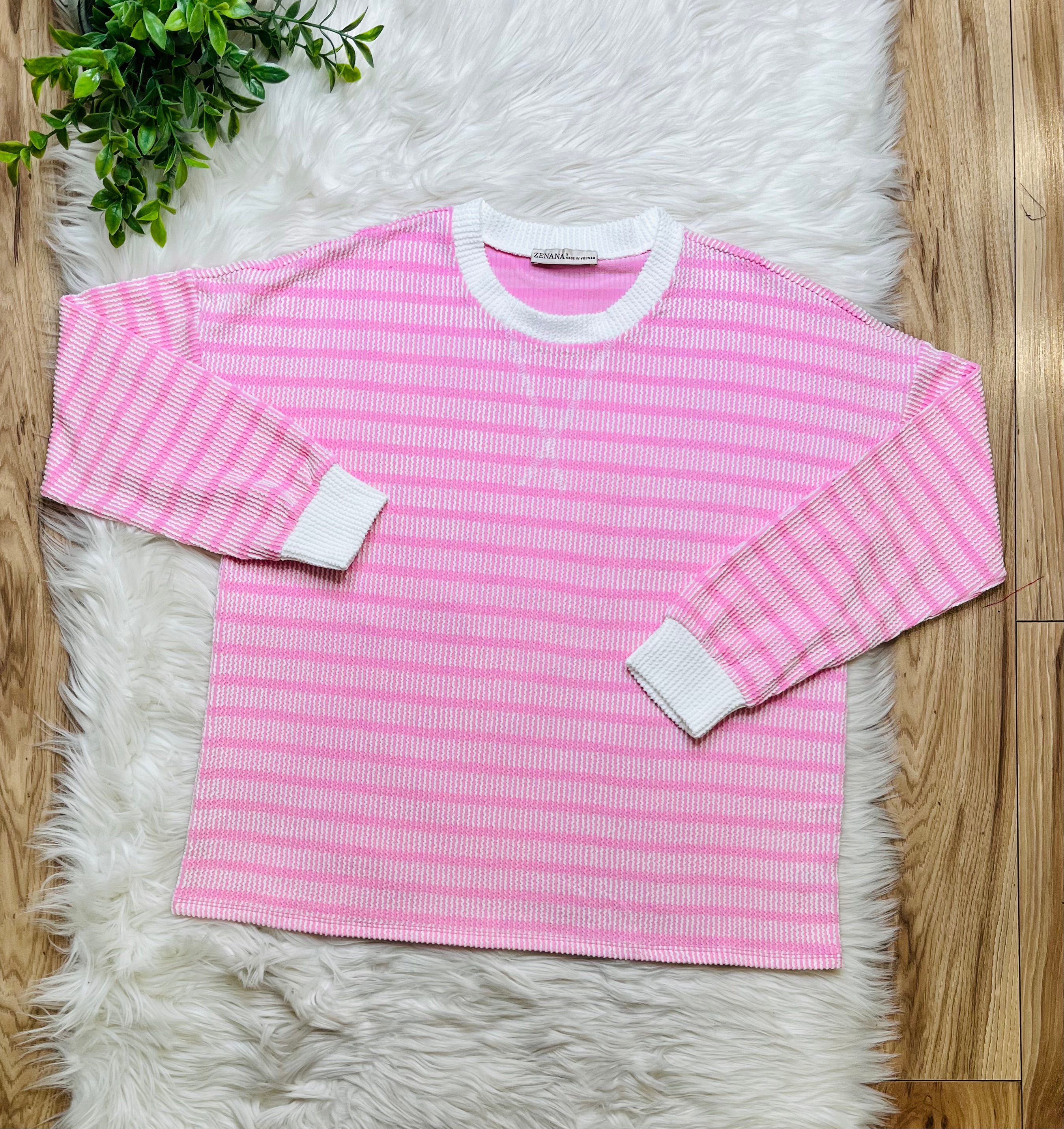 Women’s Zenana Light Pink Striped Ribbed Set