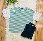 Women’s Kelly Green Stripe Floral sleeve top
