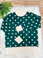 Women’s Hunter Green Sweater Top with Polka Dots-True to Size