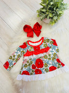 Girl’s Red and Green Floral Stripe Pant Set