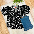 Women’s Black Flutter Sleeve Polka Dot Top