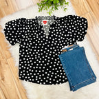 Women’s Black Flutter Sleeve Polka Dot Top