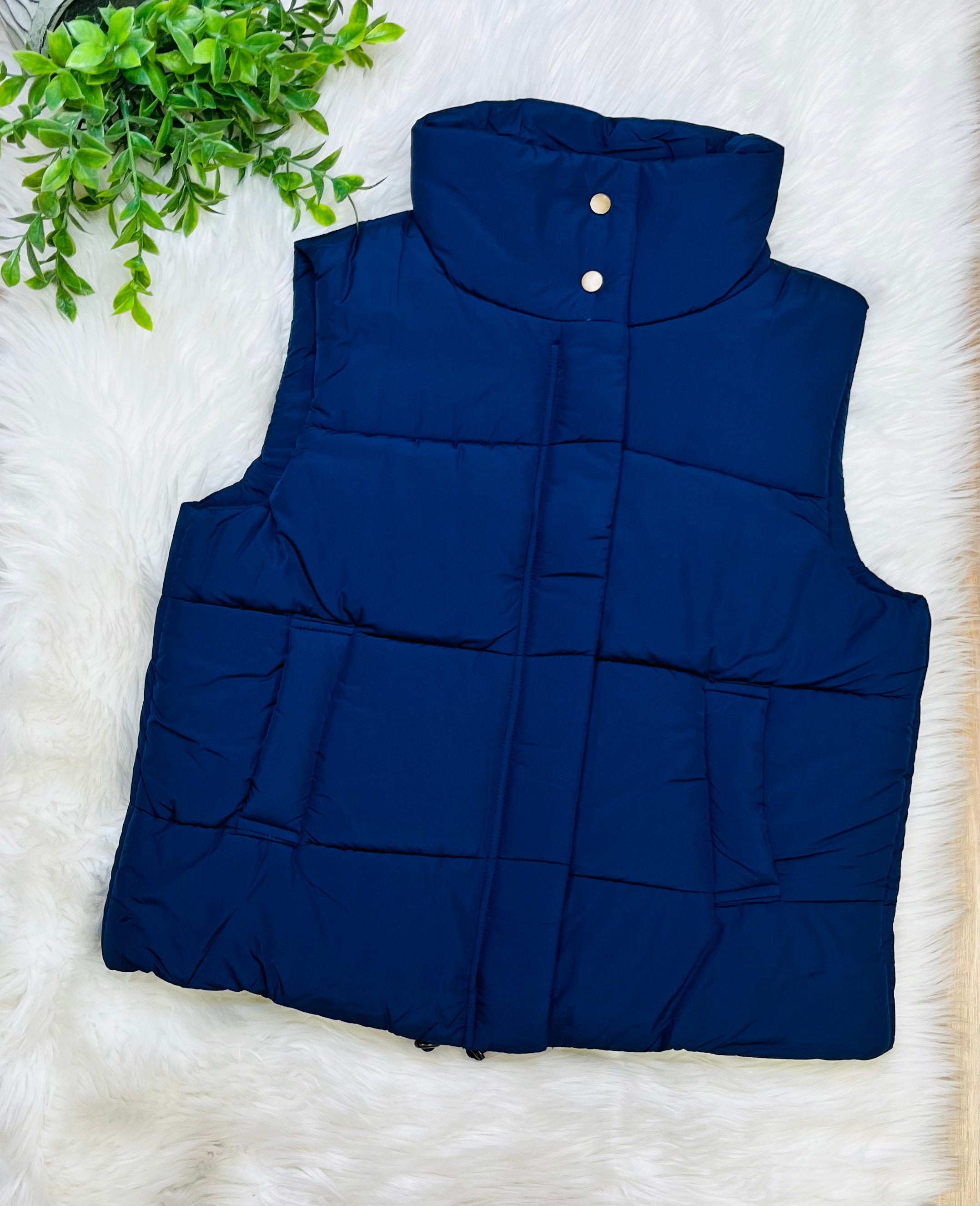 Women’s Zenana Navy Puffer Vest- Top True to Size
