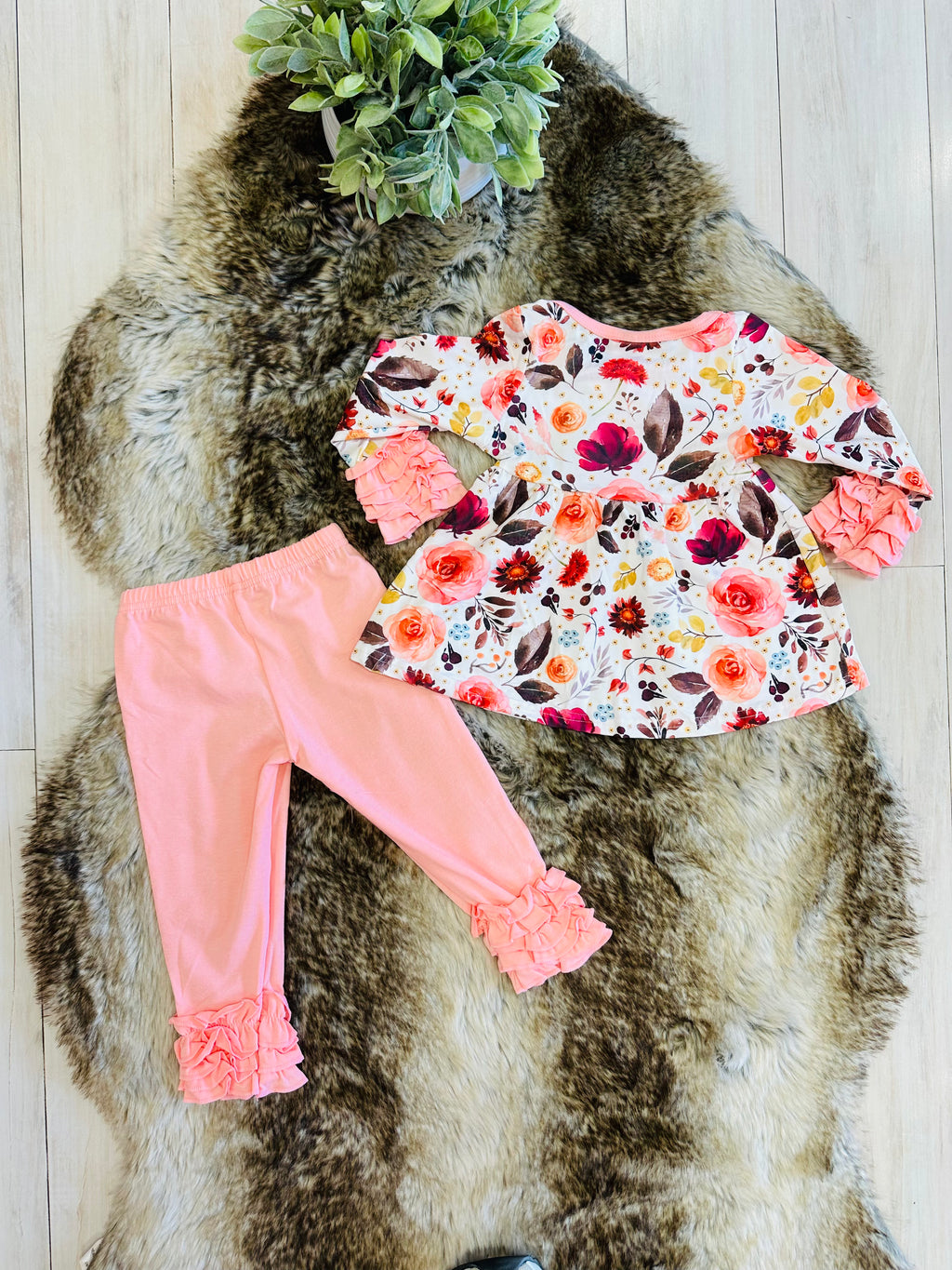 Girls Peach & Fall Floral Outfit