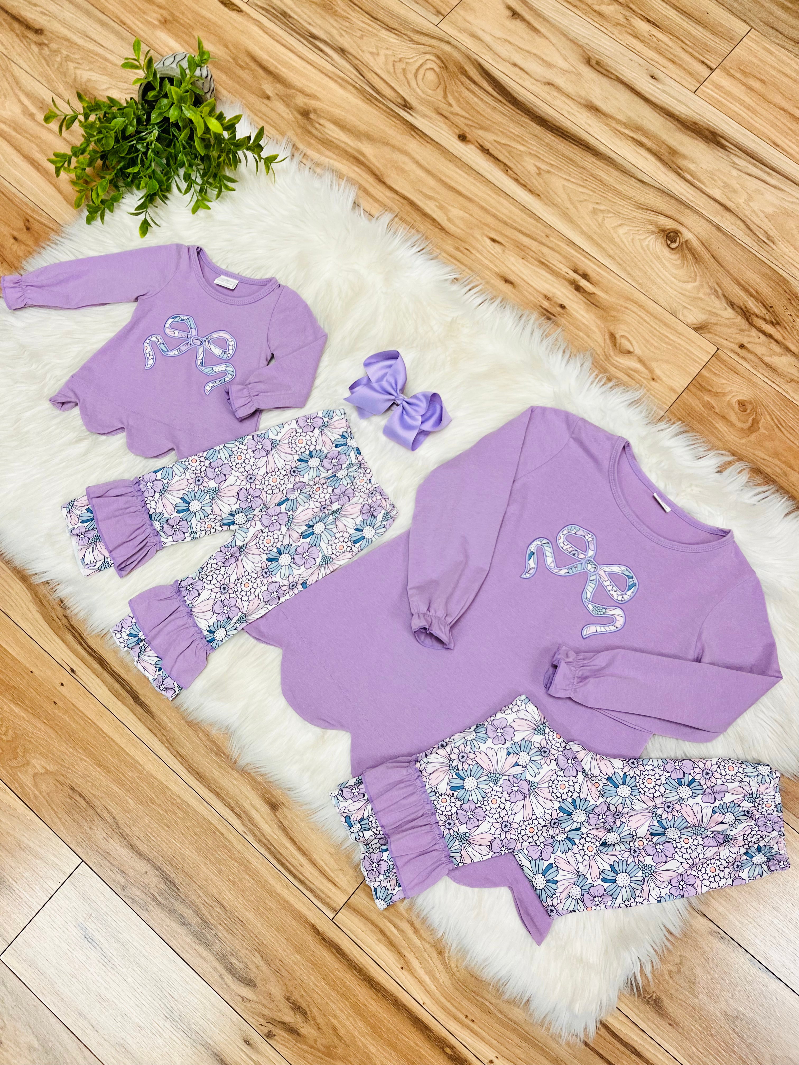 Girl’s Purple Floral Bow Outfit