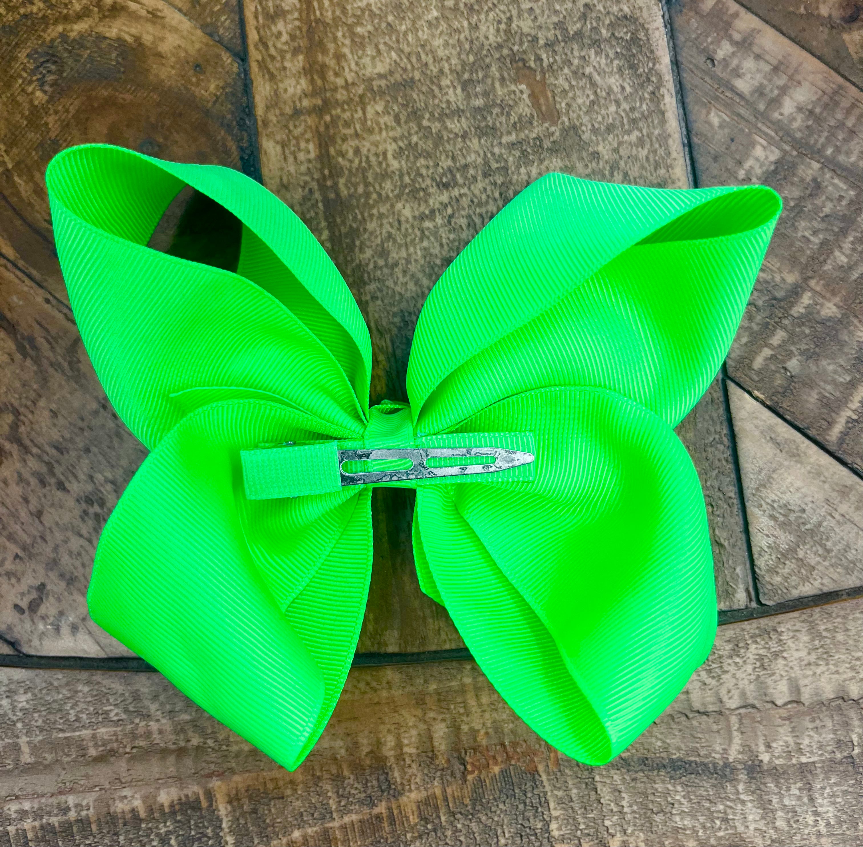 Hair Bow 6” Alligator Clip - Neon Green